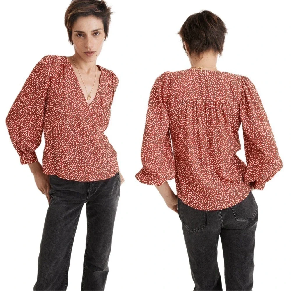 NWT Madewell Kinston Side-Button Wrap Top in Park Picnic Size XXL